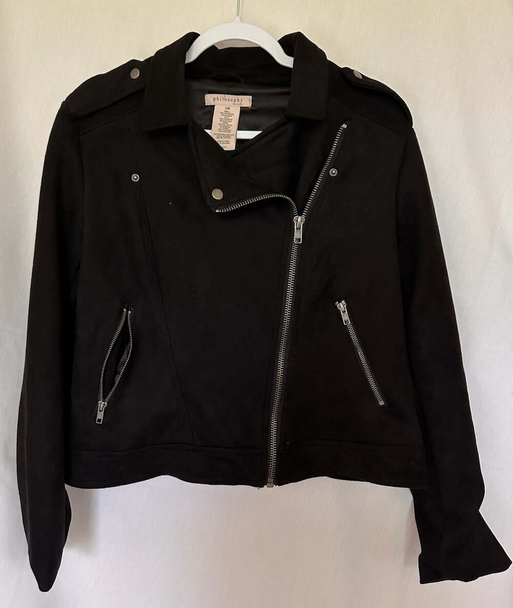 Philosophy Black Faux Suede Moto Jacket NWT - Size L - Picture 2 of 4